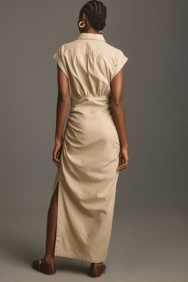 By Anthropologie Cap-Sleeve V-Neck Ruched Slim Midi Dress #2
