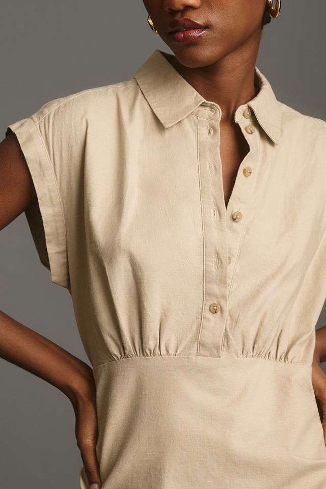 By Anthropologie Cap-Sleeve V-Neck Ruched Slim Midi Dress #3