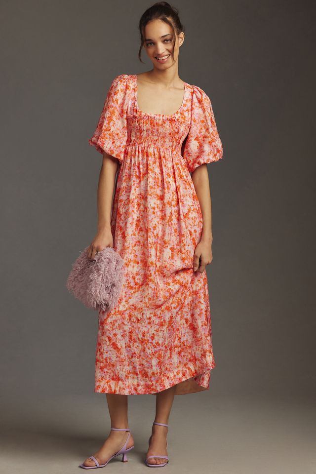 By Anthropologie Short-Sleeve Smocked Babydoll Midi Dress #1