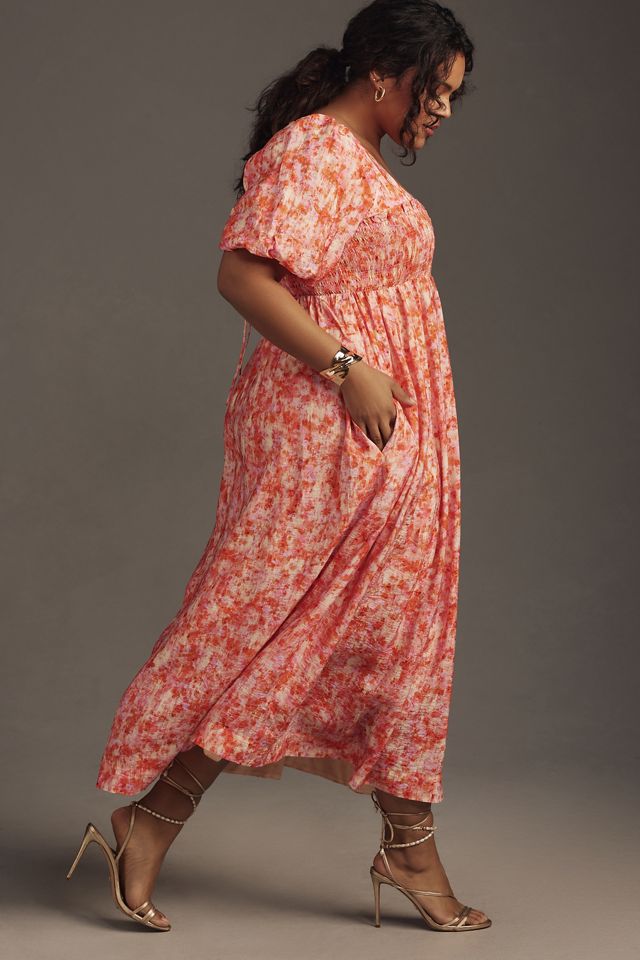 By Anthropologie Short-Sleeve Smocked Babydoll Midi Dress #7