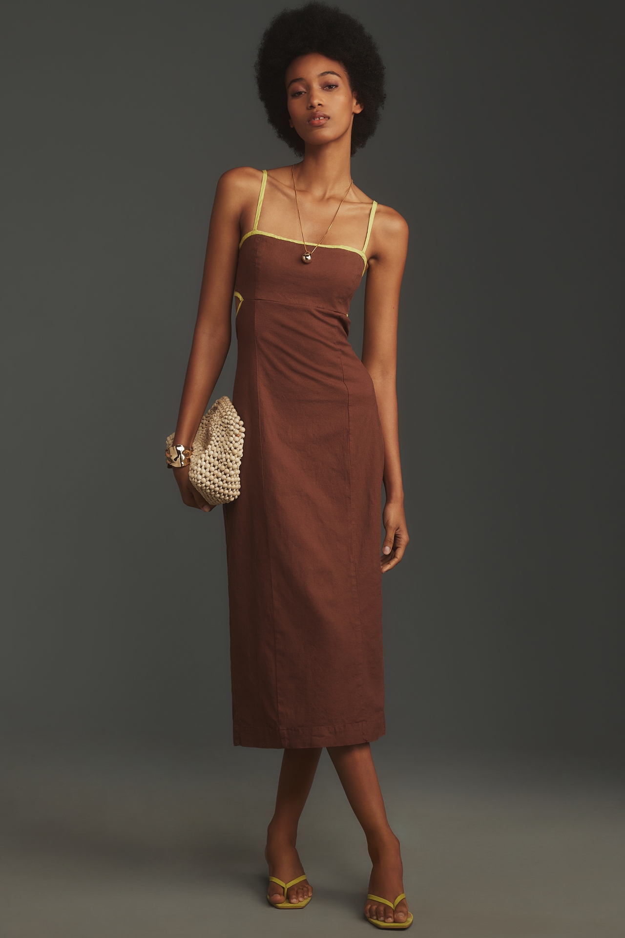 The Dafni Cutout Linen Midi Dress by Maeve