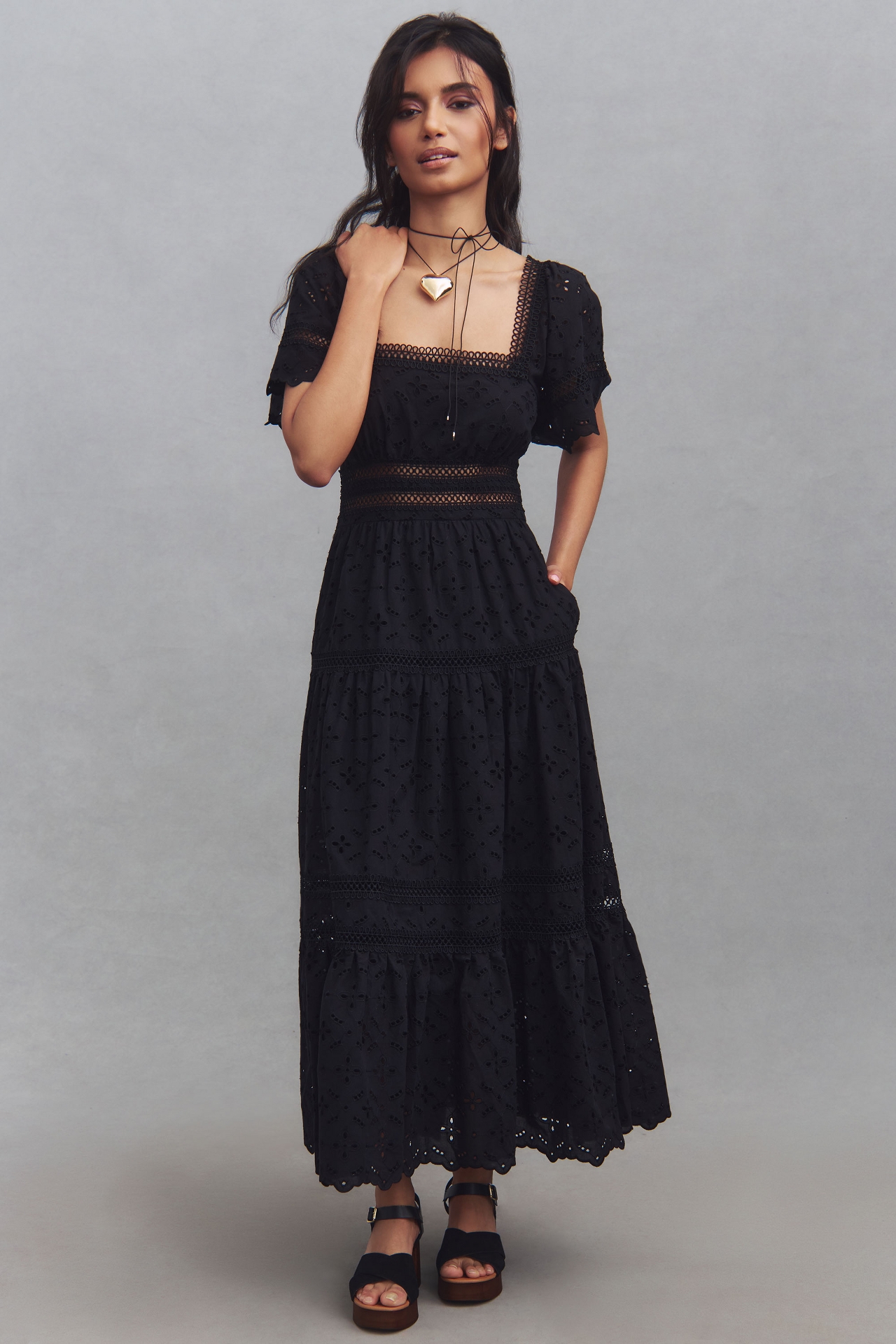 The Violetta Square-Neck Eyelet Midi Dress By Maeve