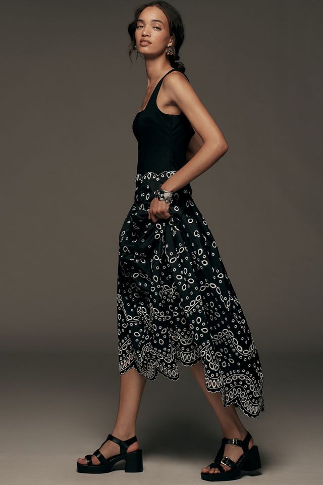 Maeve Sleeveless Square-Neck Eyelet Midi Dress | Anthropologie