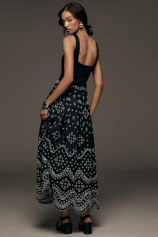 maeve square-neck tulle embroidered midi dress Maeve Square-Neck Tulle Embroidered Midi Dress