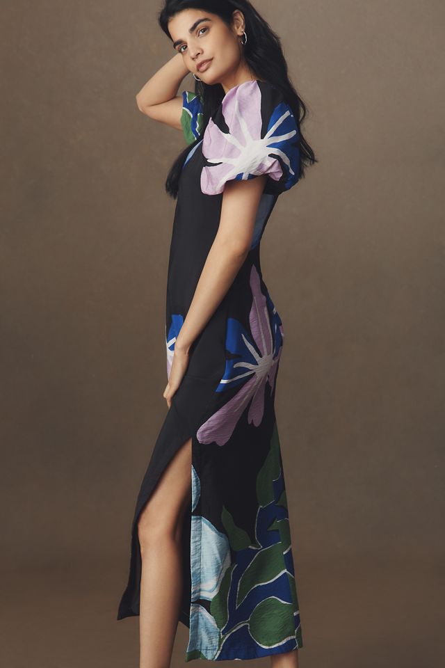 By Anthropologie Puff-Sleeve A-Line Maxi Dress