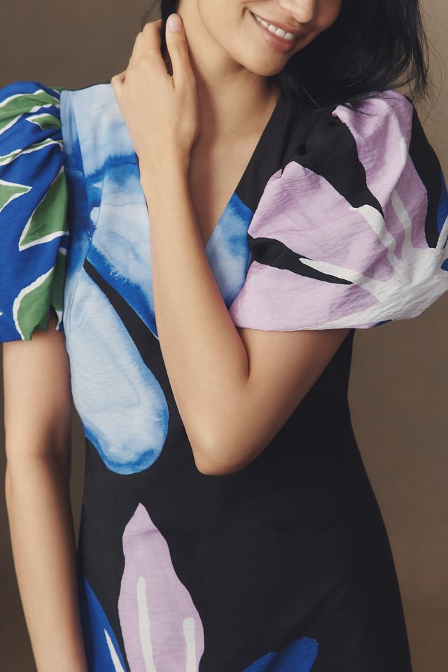 By Anthropologie Puff-Sleeve A-Line Maxi Dress #3