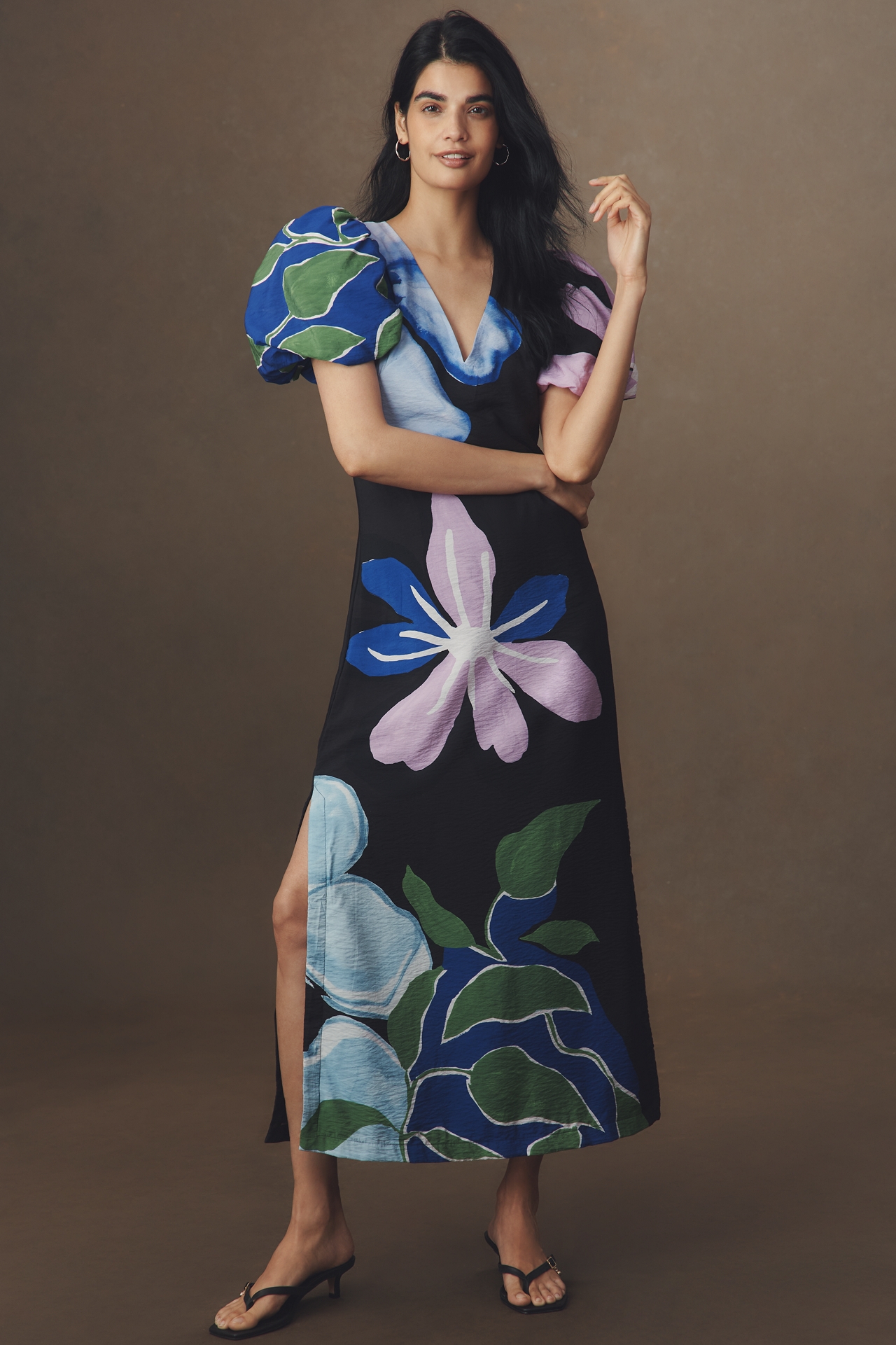By Anthropologie Puff-Sleeve A-Line Maxi Dress