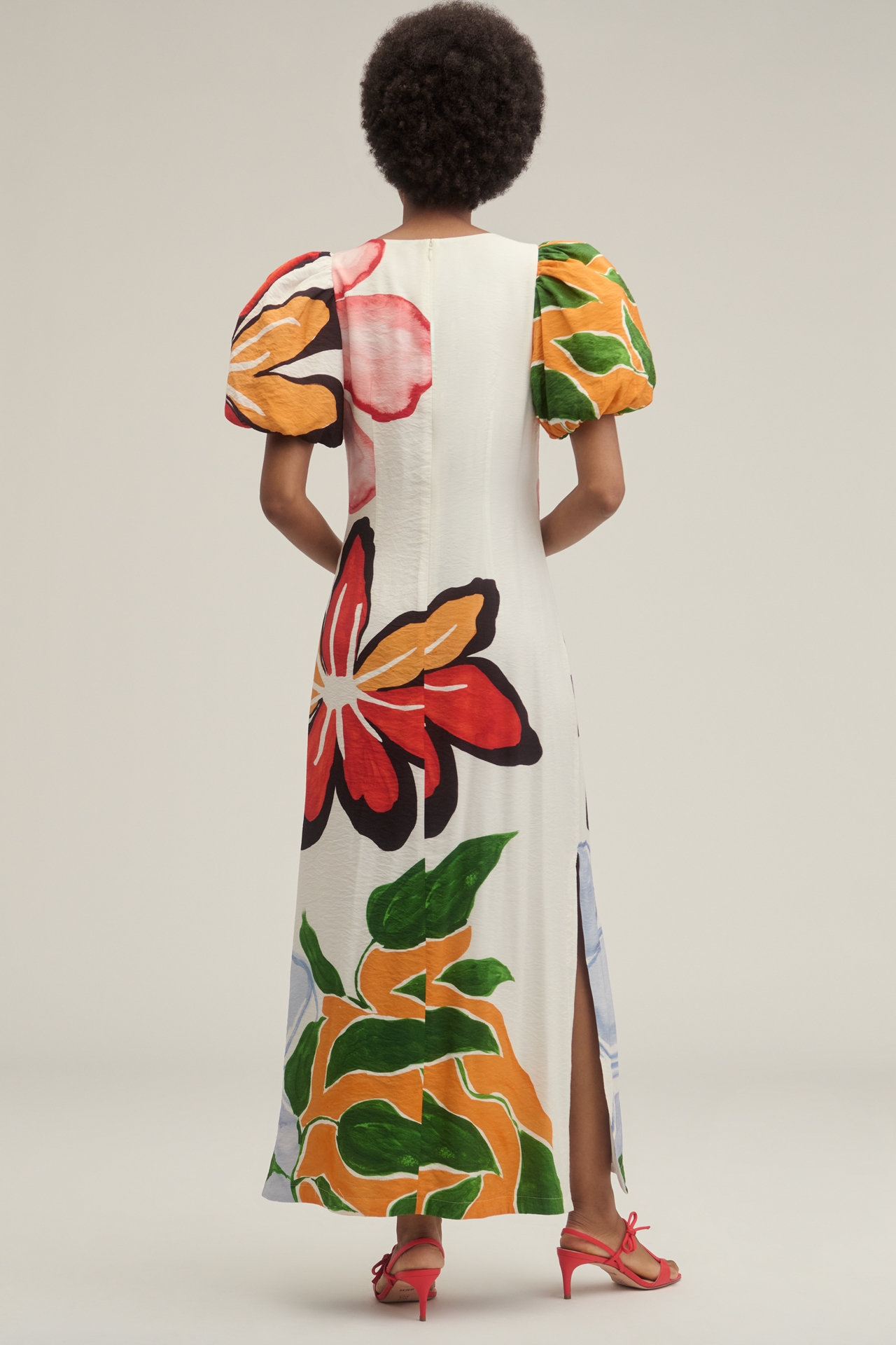 By Anthropologie Puff-Sleeve A-Line Maxi Dress