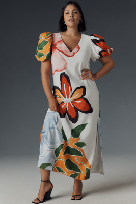 Puff-Sleeve A-Line Maxi Dress