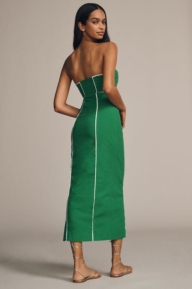 Maeve Strapless Linen Twist Button-Front Maxi Dress #1