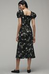Maeve Linen Blend Puff-Sleeve Sweetheart Midi Dress