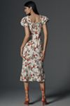 Maeve Linen Blend Puff-Sleeve Sweetheart Midi Dress
