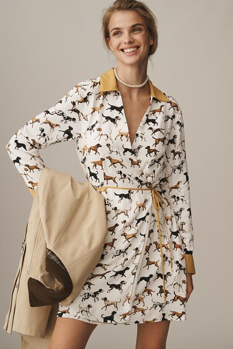 Maeve Long-Sleeve Printed Wrap Mini Shirt Dress