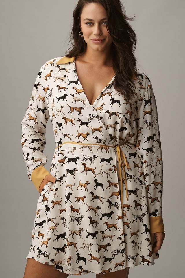 Maeve Long-Sleeve Printed Wrap Mini Shirt Dress #7