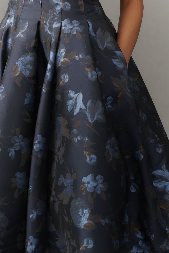 Robe Maeve Mi-longue Évasée en Velours Jacquard Col V #1