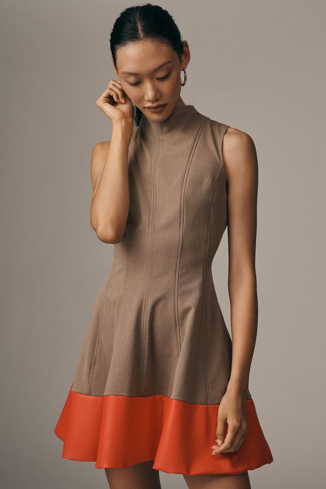 Maeve Faux-Leather Mock-Neck Mini Dress #1