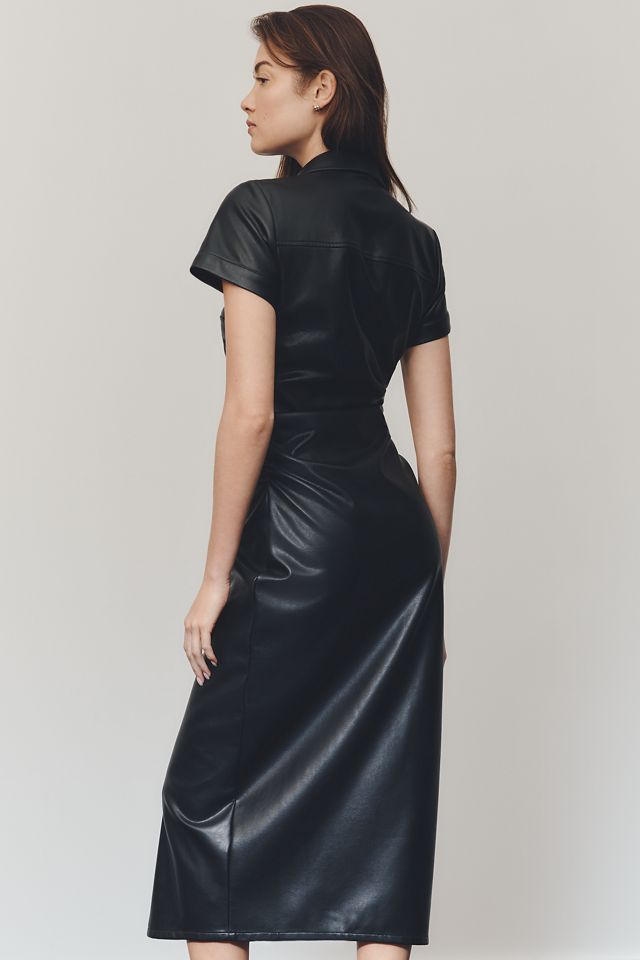 Pilcro Faux-Leather Short-Sleeve Ruched Midi Shirt Dress #2