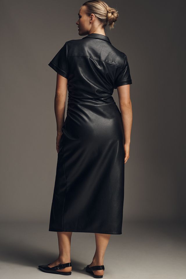 Pilcro Faux-Leather Short-Sleeve Ruched Midi Shirt Dress #5