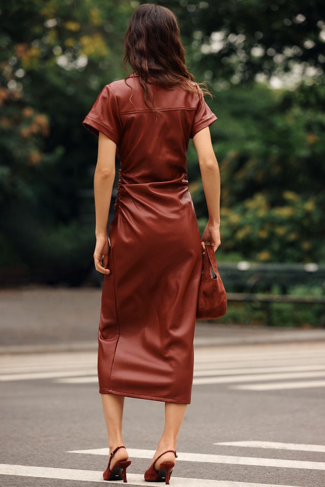 Greer Faux-Leather Midi Shirtdress by Pilcro #2