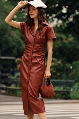 Pilcro Greer Faux Leather Midi Shirtdress