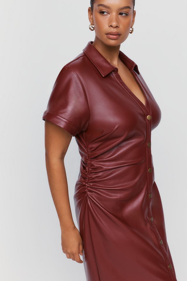 Greer Faux-Leather Midi Shirtdress by Pilcro #4