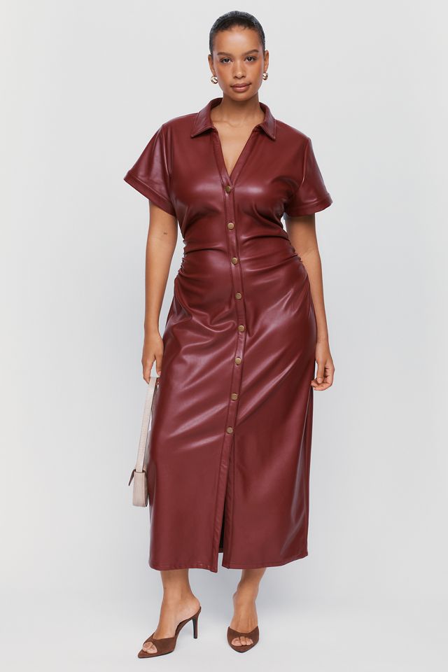 Greer Faux-Leather Midi Shirtdress by Pilcro #3