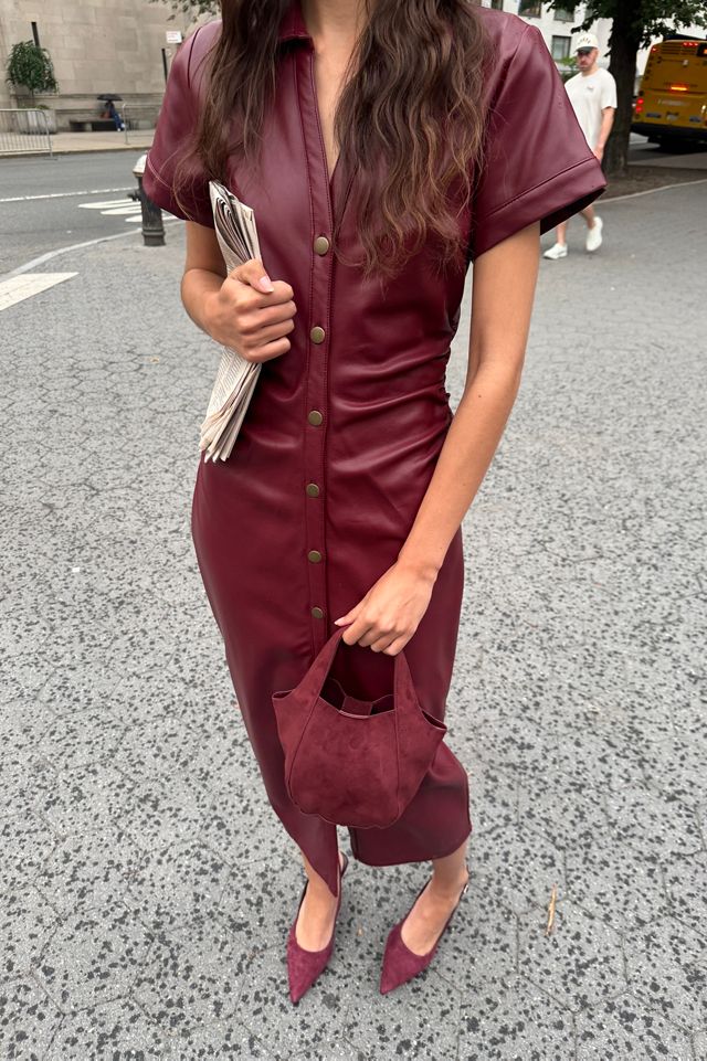 Greer Faux-Leather Midi Shirtdress by Pilcro #7