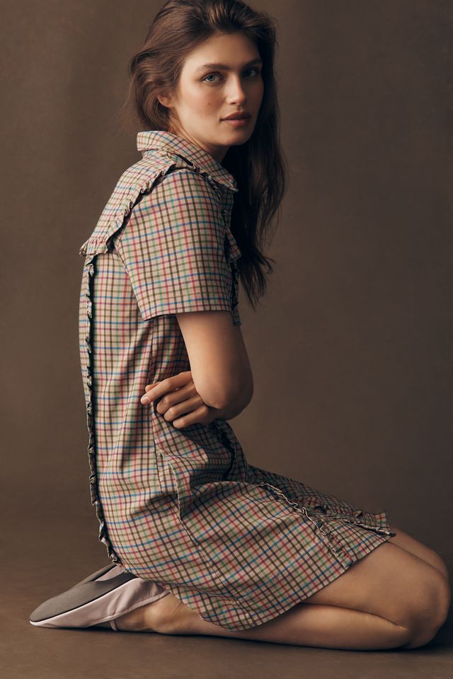 By Anthropologie Short-Sleeve Metallic Brocade Mini Dress #1