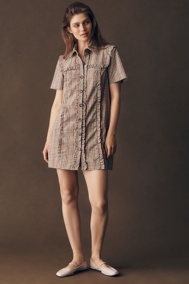 By Anthropologie Short-Sleeve Metallic Brocade Mini Dress #3