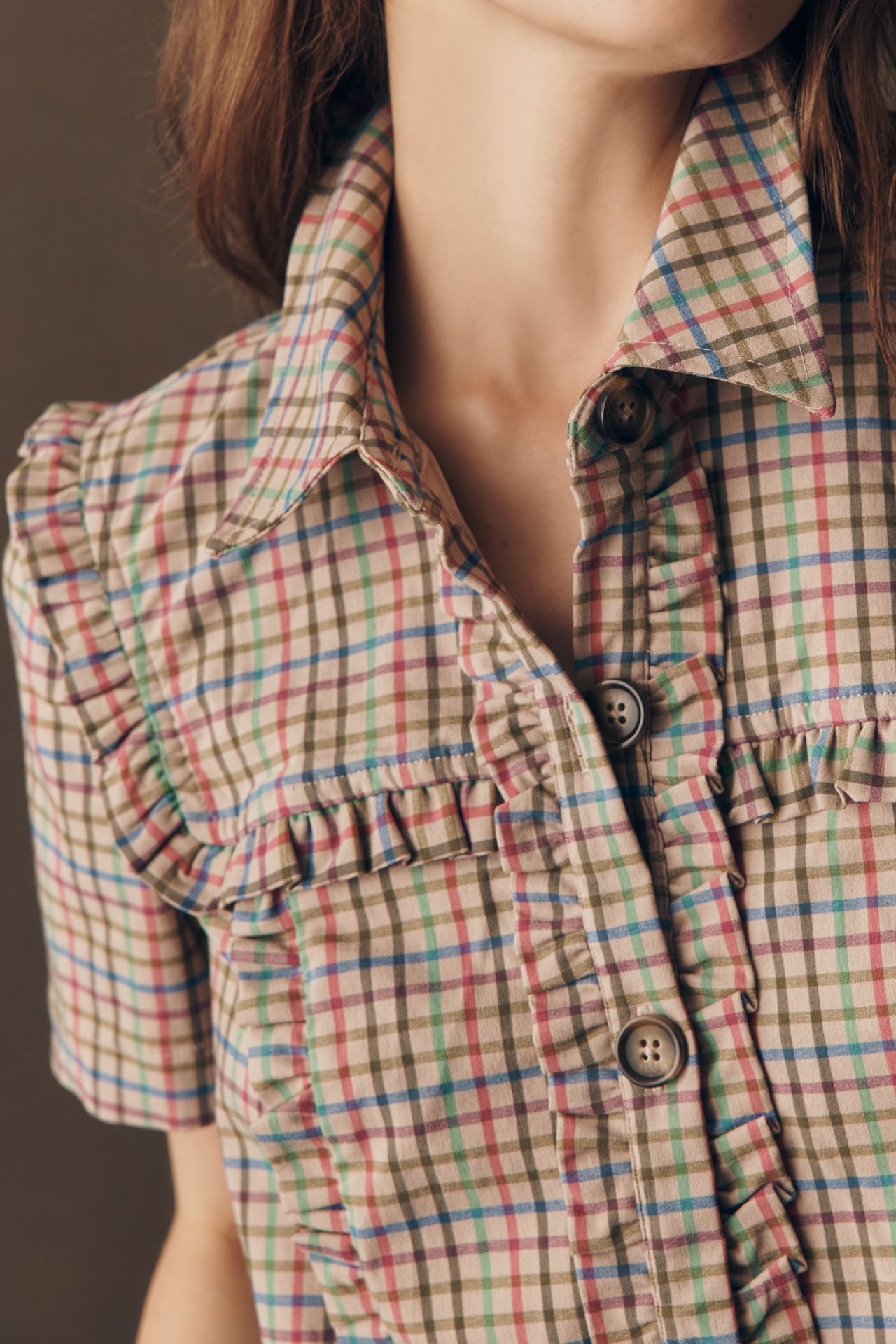 By Anthropologie Short-Sleeve Metallic Brocade Mini Dress