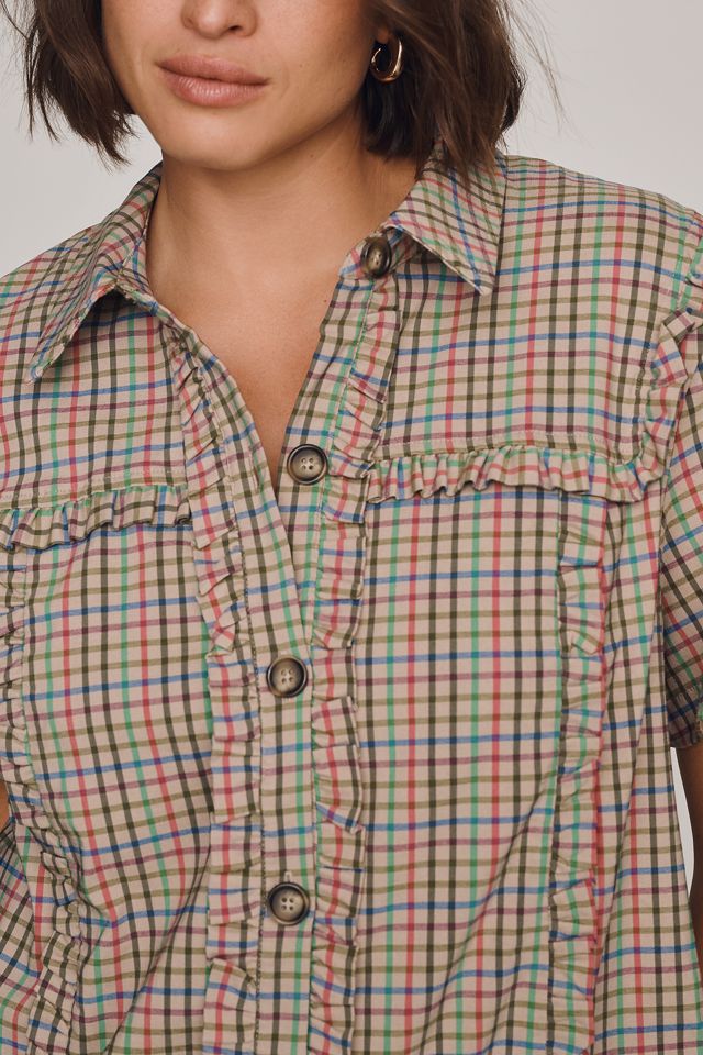 By Anthropologie Short-Sleeve Metallic Brocade Mini Dress #6