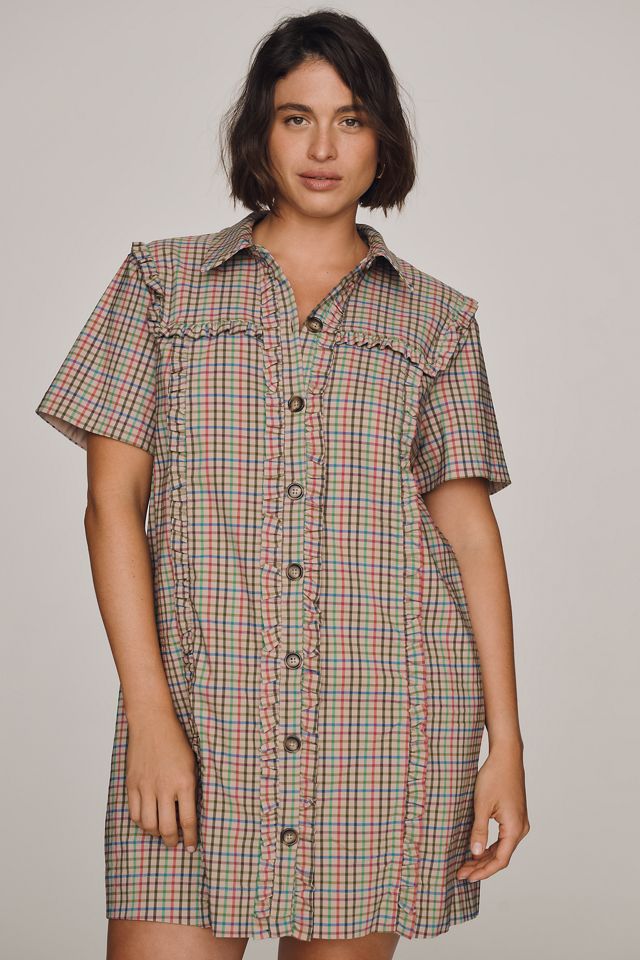 By Anthropologie Short-Sleeve Metallic Brocade Mini Dress #5