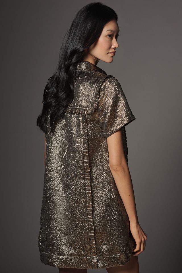 By Anthropologie Short-Sleeve Metallic Jacquard Mini Dress #3