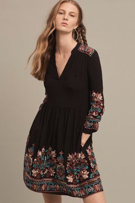 Avery Embroidered Dress Black Anthropologie UK