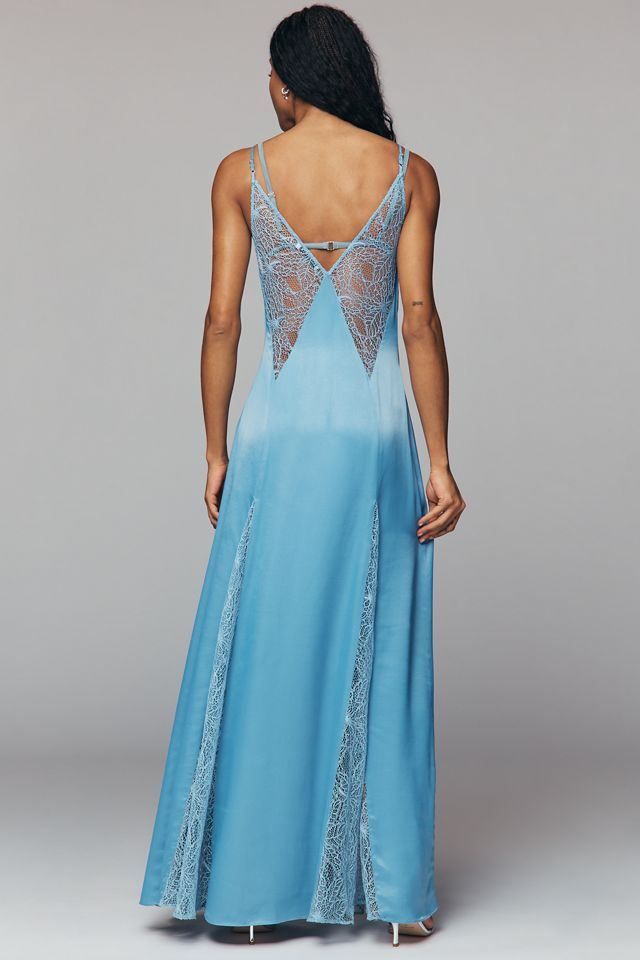 Inhale Lace Panel Maxi Dress by THIRD FORM in Blue, Size: 4 at Anthropologie