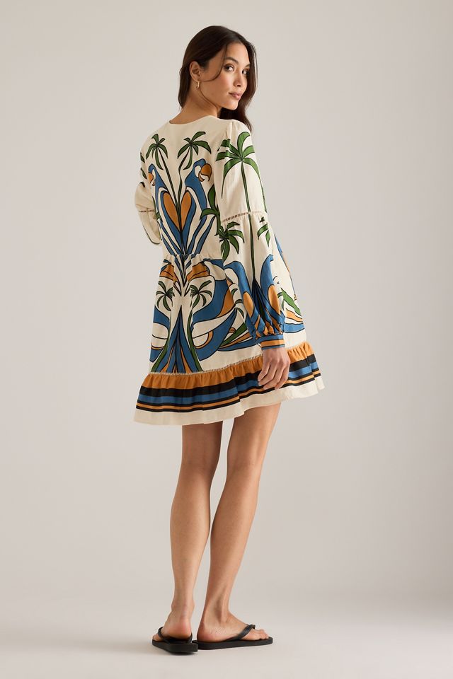 Farm Rio Linen-Blend Tropical Print Mini Dress #1