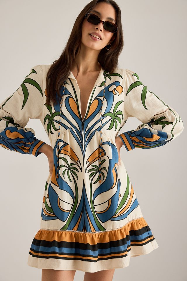 Farm Rio Linen-Blend Tropical Print Mini Dress #2