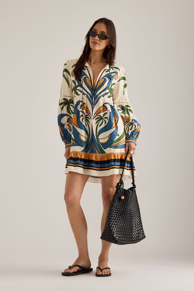 Farm Rio Linen-Blend Tropical Print Mini Dress #3