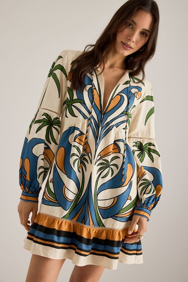 Farm Rio Linen-Blend Tropical Print Mini Dress #4