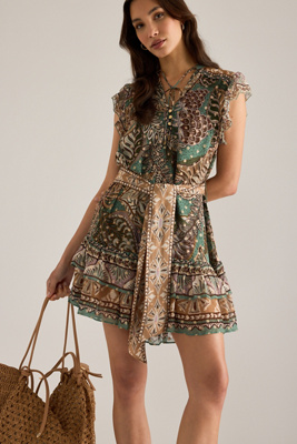 Farm Rio Dotted Foliage Ruffle Mini Dress