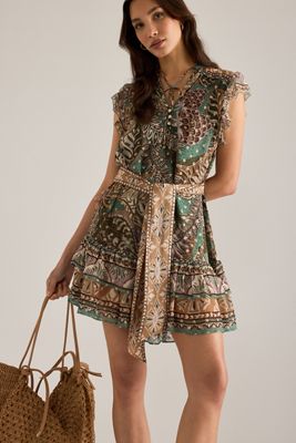 Minivestido con Volantes de Follaje Punteado Farm Rio