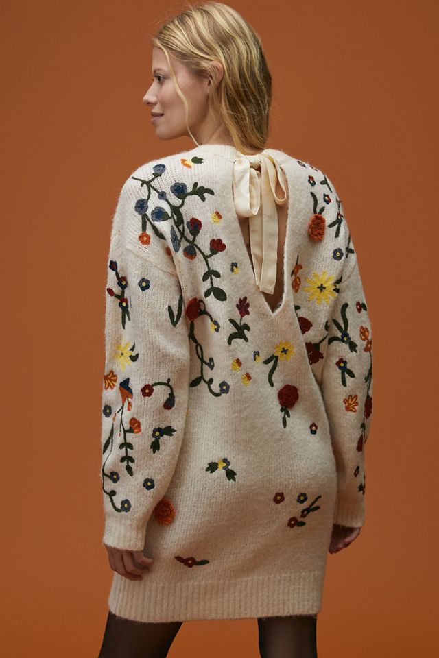 Floral Appliqued Sweater Tunic Dress #3