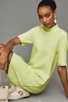 Maeve The Annalise Mock-neck Mini Sweater Dress By  In Green
