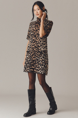 Maeve The Annalise Mock-neck Mini Sweater Dress By  In Brown