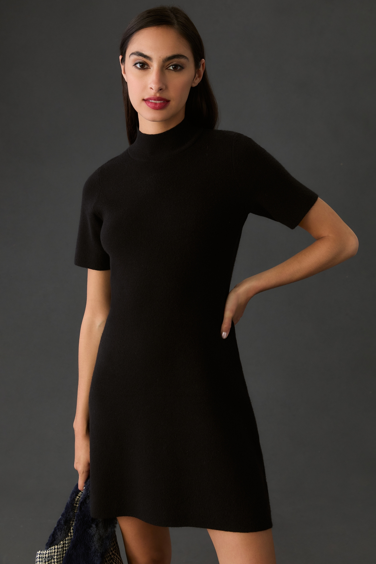 mock neck dress short sleeve Short-Sleeve Mock-Neck Sweater Mini Dress