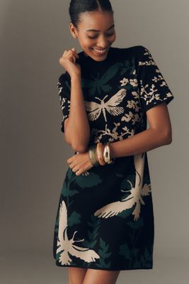 By Anthropologie Mock-Neck Short-Sleeve Mini Shift Dress