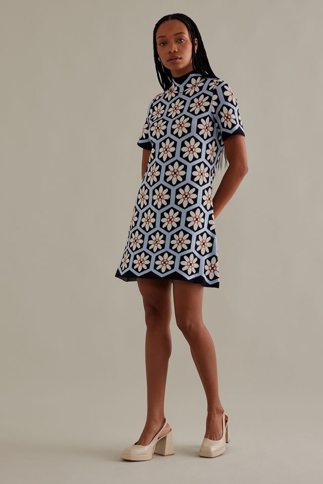 The Nina Short-Sleeve Mock-Neck Mod Sweater Mini Dress | Anthropologie