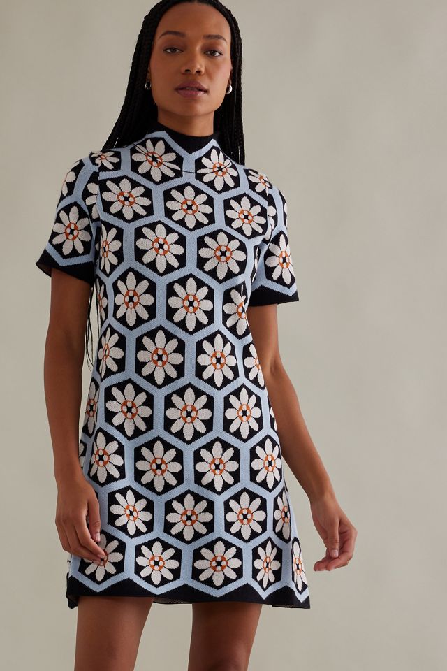 Nina Short-Sleeve Mock-Neck Mod Sweater Mini Dress | Anthropologie