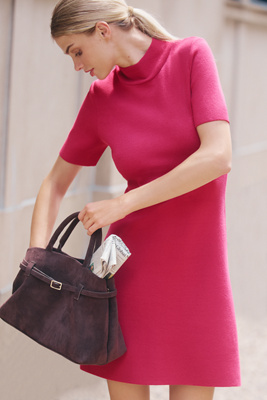 By Anthropologie The Nina Short-sleeve Mock-neck Mod Mini Dress In Pink