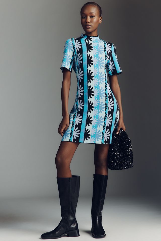 The Nina Short-Sleeve Mock-Neck Mod Sweater Mini Dress | Anthropologie